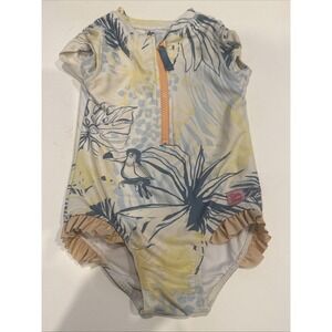 Ruffle Butts Birds of Paradise 1piece Rash Guard Toddler Size 2T UPF 50 Swimsuit